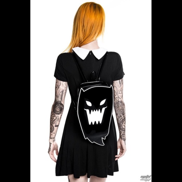 Killstar Spooky Harajuku Boo Ghost Black Vinyl Backpack (Purse/Bag) - Picture 3 of 8